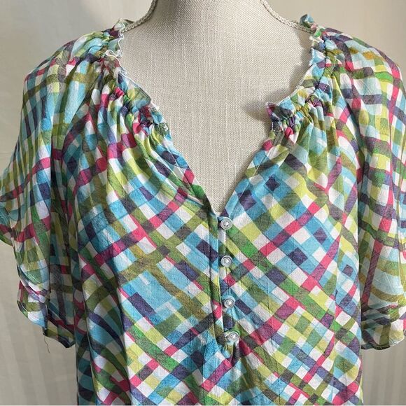 Zac & Rachel Checkered Lightweight Button Front Popover Blouse Women’s Size M - Picture 3 of 9